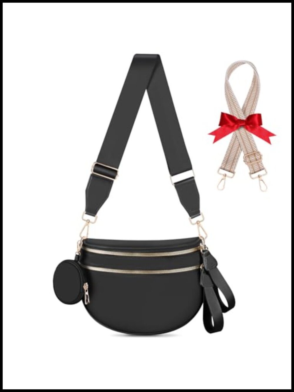 Large Nylon Checkered Crossbody Bag Expandable Bum Bag Fanny Pack with Extra